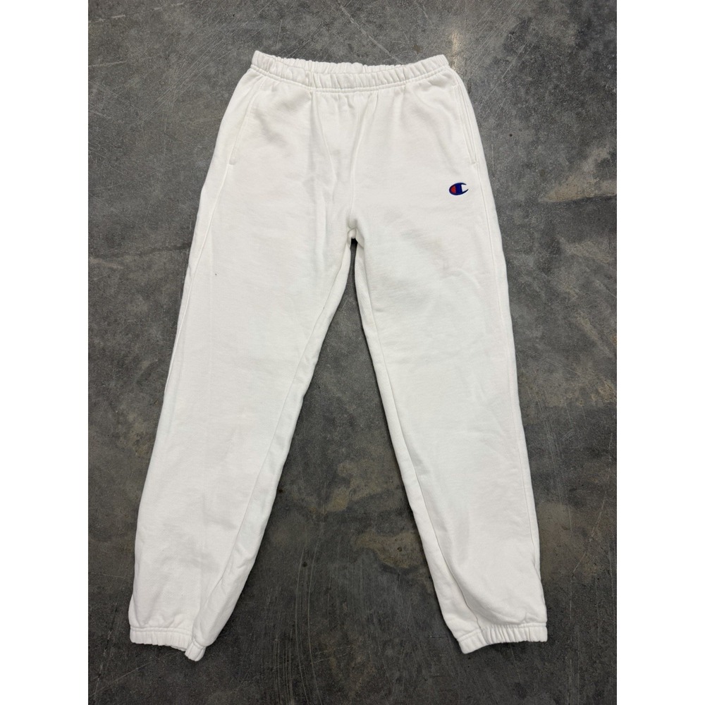 Champion Reverse Weave Pants Mens Medium White Joggers Sweatpants Logo Cuff Pant